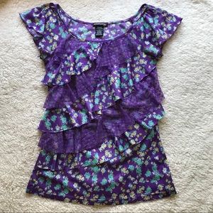 Purple Ruffled Blouse with Flowers